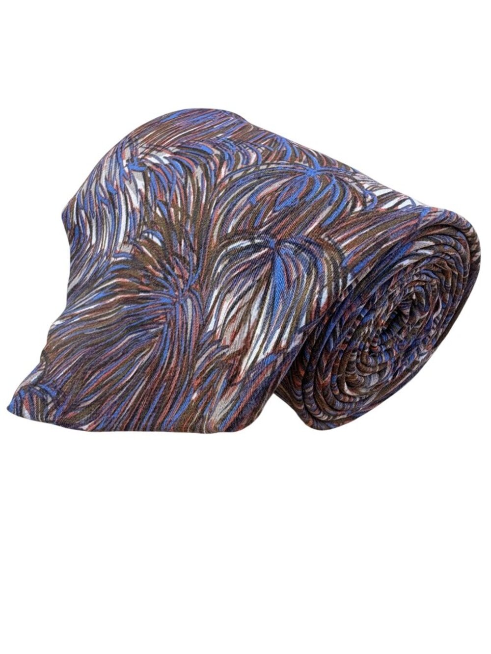 Christian DMens Brown Blue Feather Print Silk Tie Italy Made USA